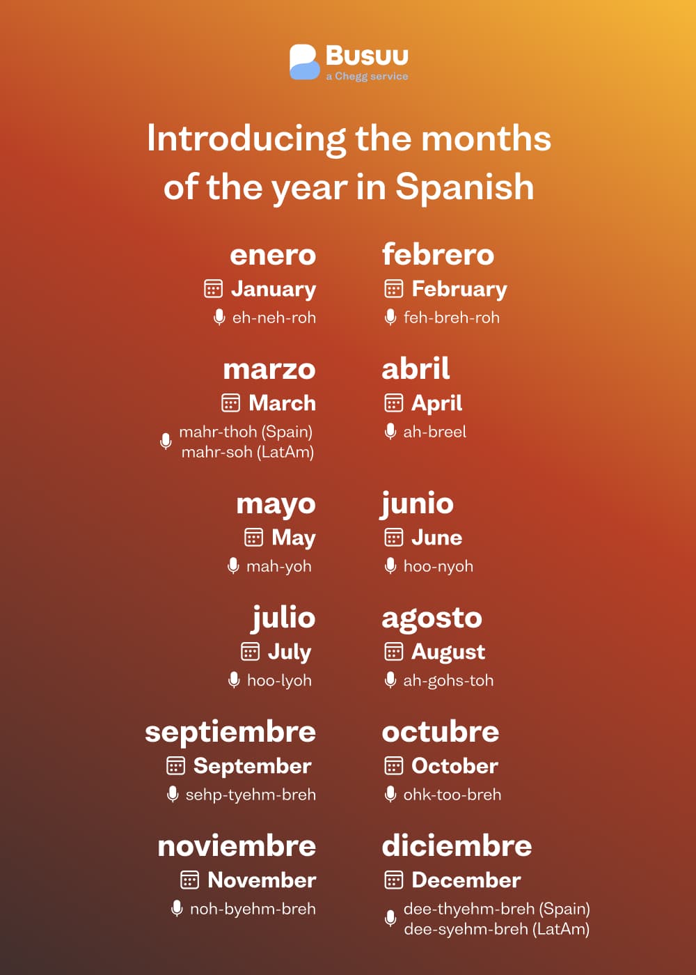 months of the year in Spanish