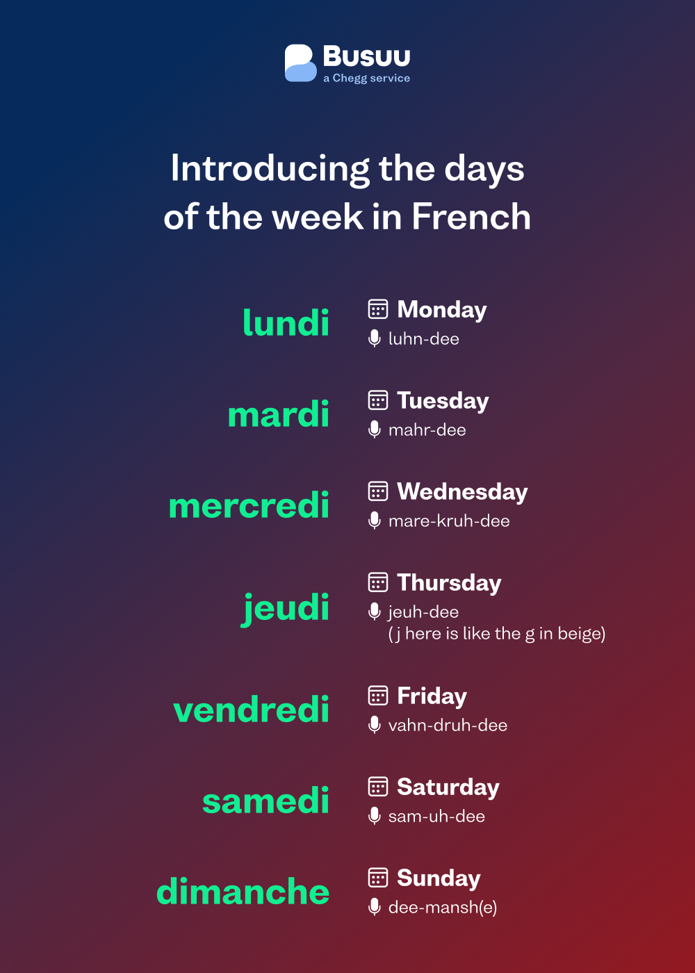 Days Of The Week In French